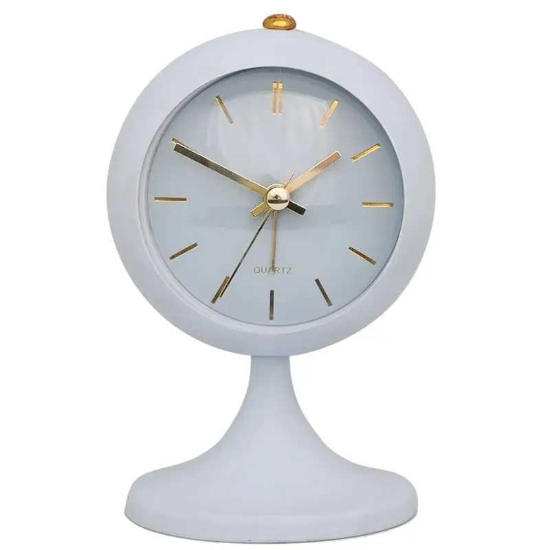 1pc Simple Decorative Metal Frosting Process Alarm Clock Desktop Bedside Clock Light Luxury Luminous Pointer Clock Without Batt D260318
