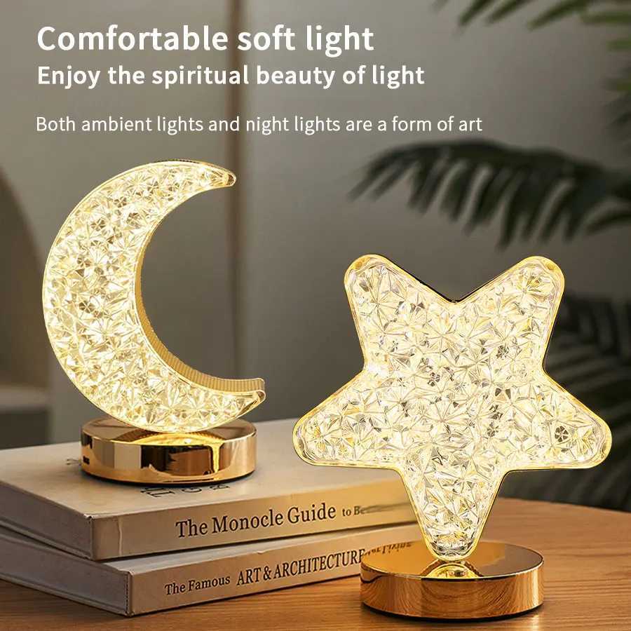 LED Starry Moon Night Light Touch Switch Stepless Dimming Rechargeable Bedhead Night Light Study Living Room Bedroom Decoration H260318