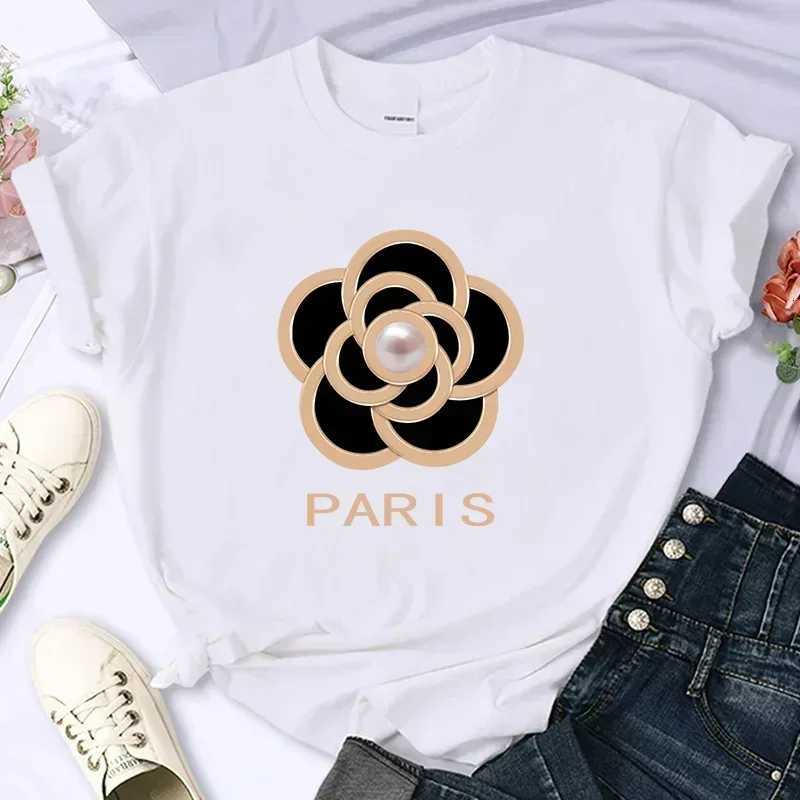 Luxury brand flower womens high-quality summer printed T-shirt casual oversized Y2k personalized sleeve O-neck women clothingT260317