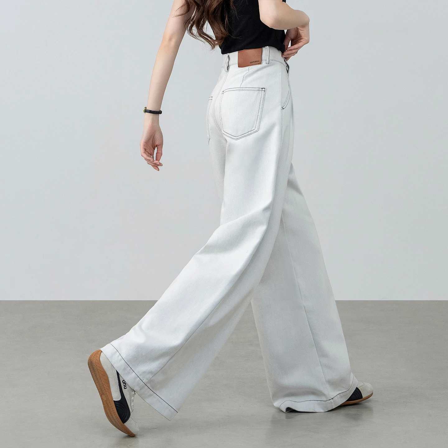 SENTUBILA Womens Jeans 2026 Spring New Lyocell High Waist Wide Leg Womens Denim Pants Simple Office Lady Bottoms W61NA6041T260317