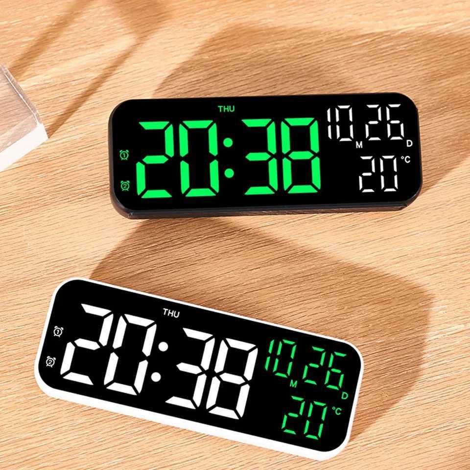 1pc Digital Wall Clock LED Alarm Clocks 12/24H Electronic Temperature Date Week Display Home Decorative Wall Clock Night Light D260318