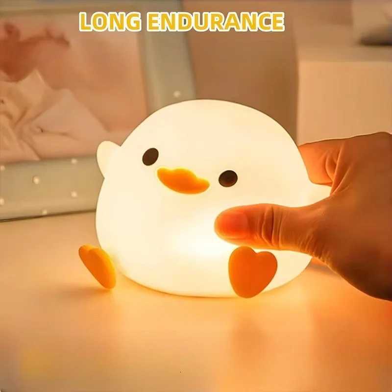 Cute Duck Cartoon Animals Silicone Lamp LED Night Light for Children Kid Touch Sensor Timing USB Rechargeable for Birthday Gift H260318