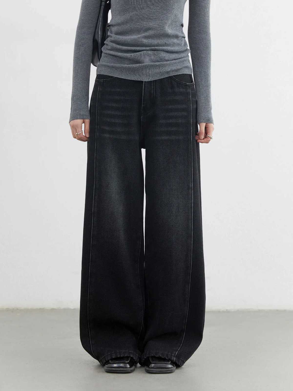 CHIC VEN Women Jeans Retro Casual Washed Thick Loose Straight Leg Denim Pants Sanding Female Trousers Plush Autumn Winter 2025T260317