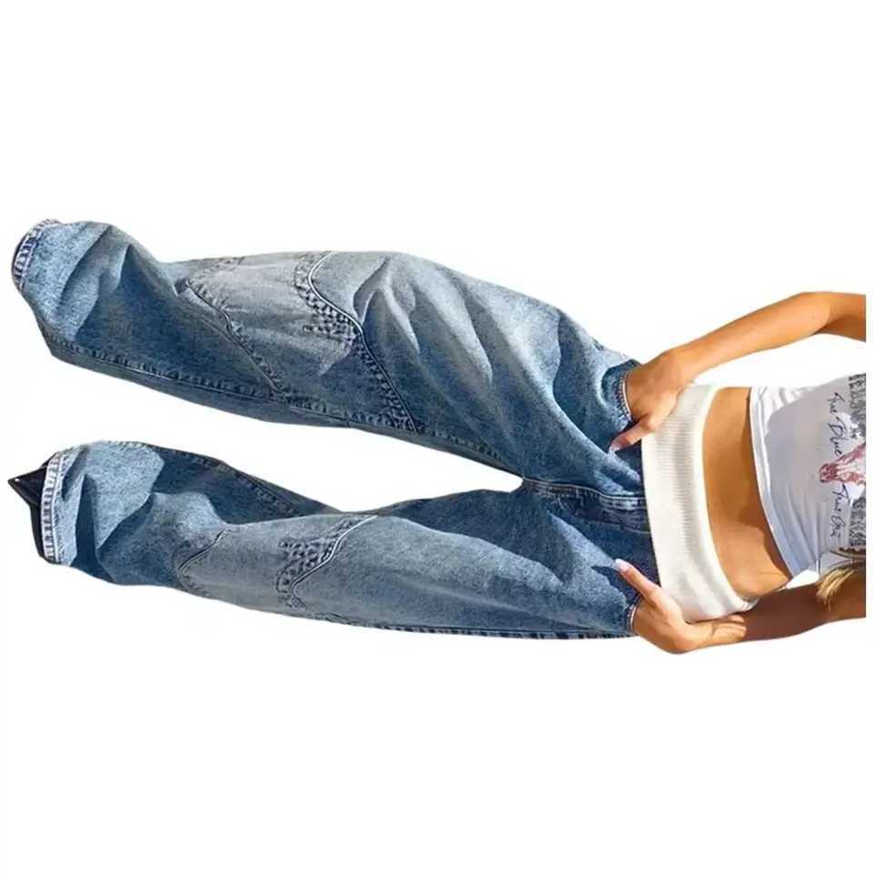 Joker Y2K Hip-Hop Retro Jeans Female Korean Casual Wide-Leg Pants Loose Fit Stitching Fashion Essential OverallsT260317