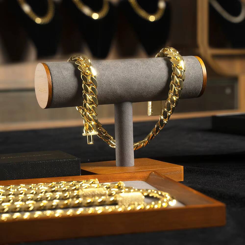 925 Sterling Silver Mens Double Sided Cuban Link Chain Gold Plated Moissanite VVS Miami Cuban Style with Luxury Gold Cuban Link