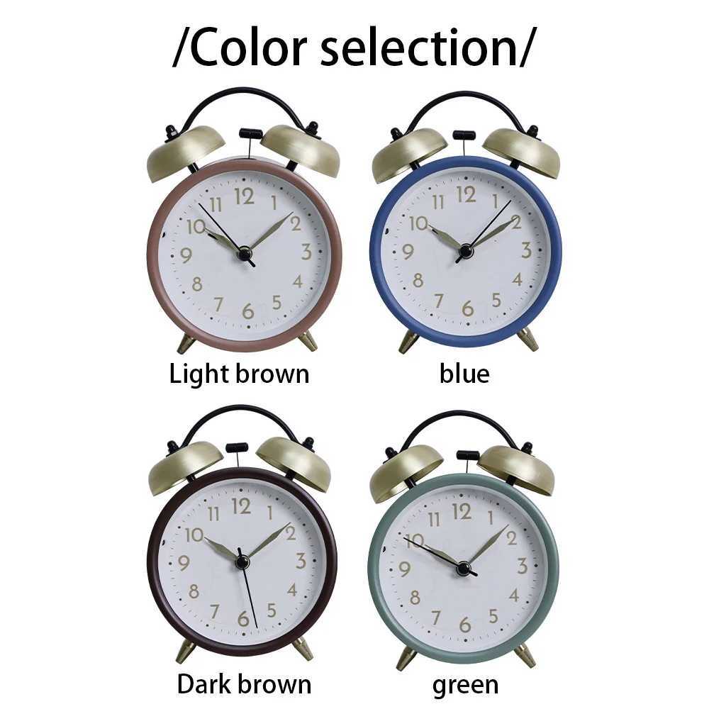 Retro Iron Small Silent Alarm Clock Fashion Desktop Clock with Creative Hands Quartz Nightlight Timer No Battery Included D260318