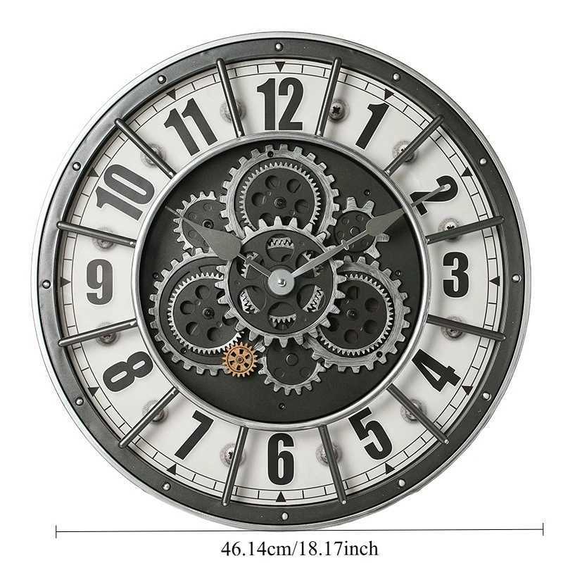 Retro Industrial Roman Wall Clock Gear Rotation Clock Living Room Decorative Wall Clock Stylish Silent Wall Clock Quartz Clock D260318
