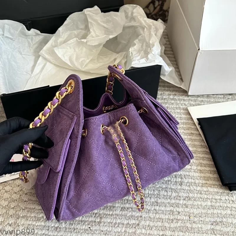 26C ladies Underarm Bag Shoulder bags Pleated Suede Designer Bag Mini Tote with Square Pockets Gold Metal Adjustable Chain Bag leather Handbag Luxury Purse Sacoche
