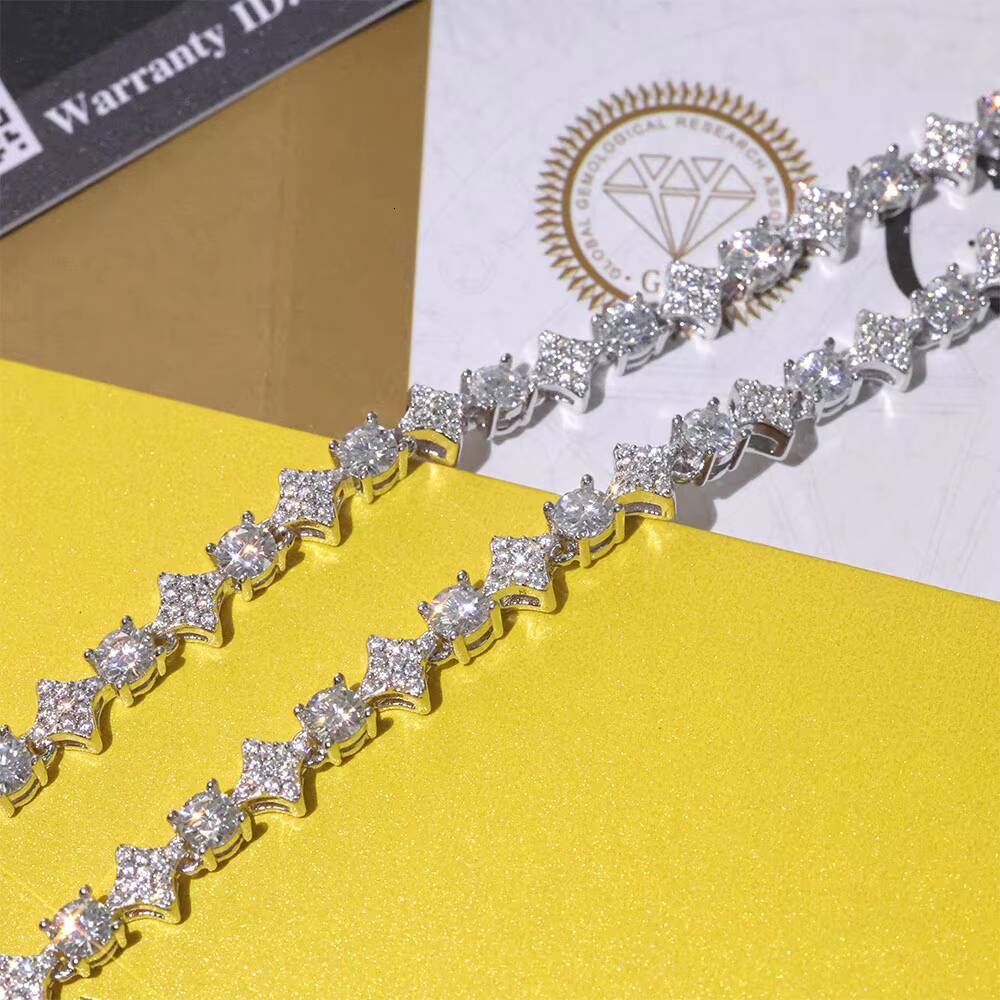 NUOYA 925 Sterling Silver 6mm Star Shape Tennis Chain Bracelet Womens Shiny VVS Moissanite Bracelet Fine Jewelry