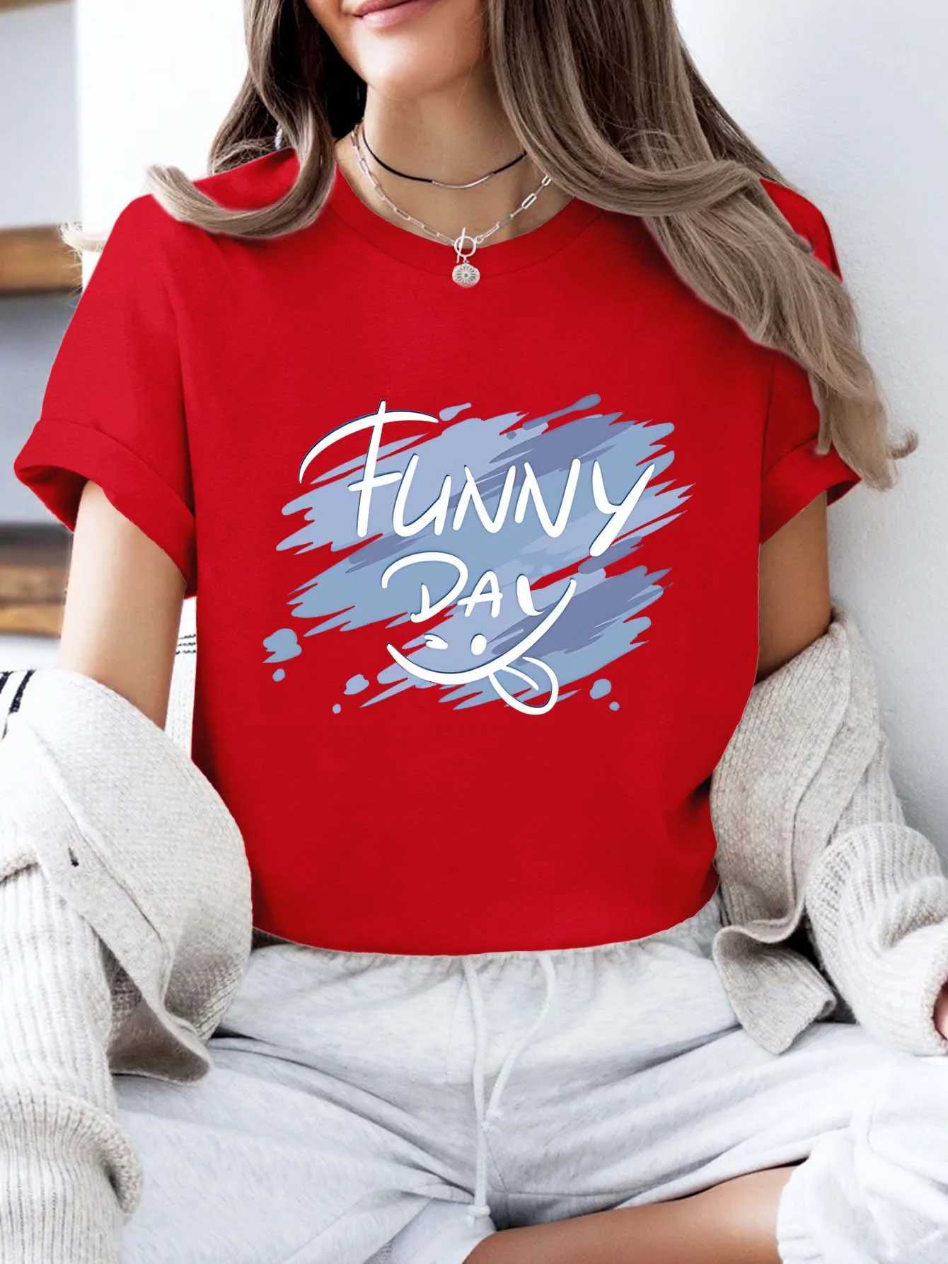 Women Short Sleeve Round Neck T Shirt Funny Day Printed Trendy Brushstroke Graphic Harajuku Y2k Womens T-shirt ClothingT260317