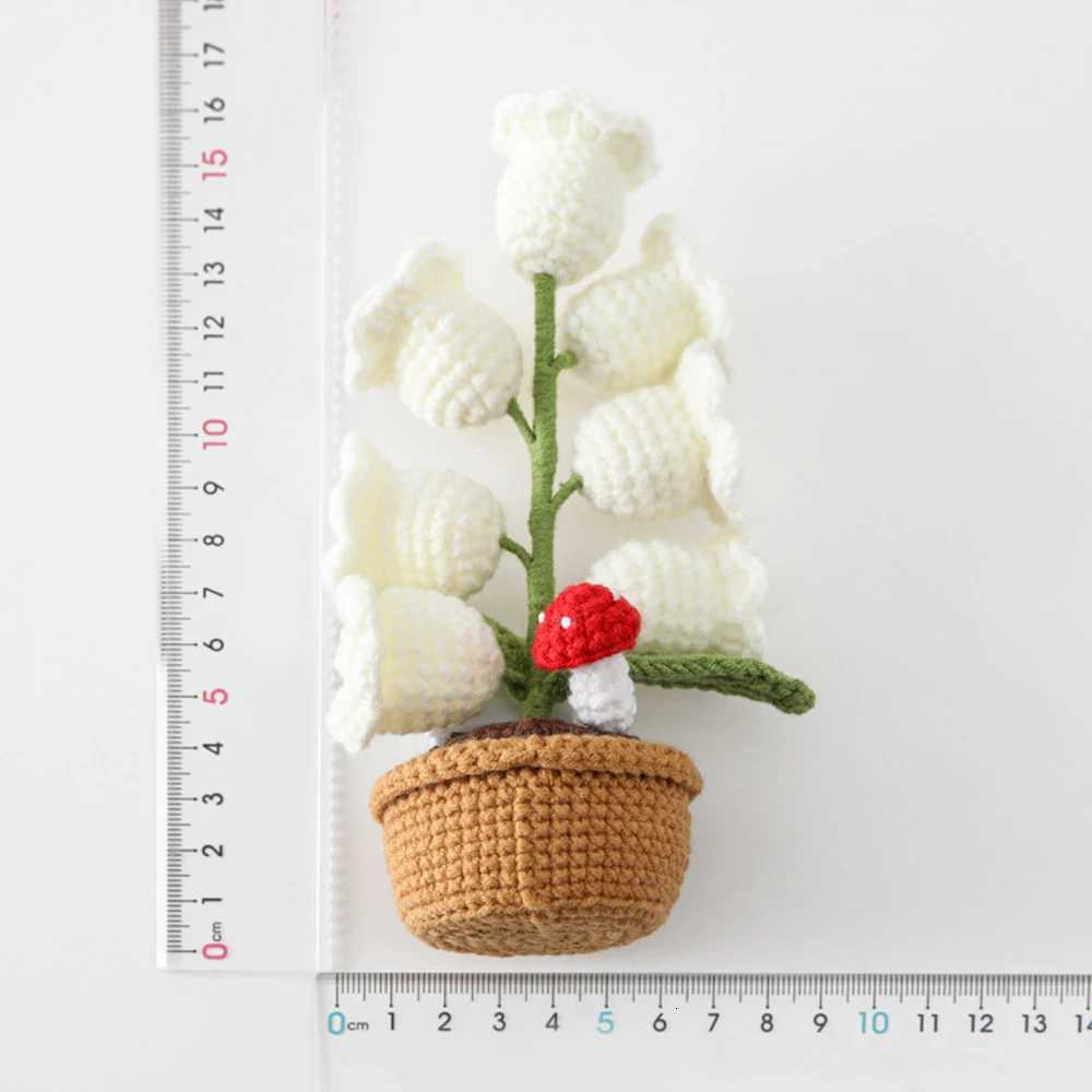 Knitted Bell Orchid With Light Creative Crochet Flowers Potted Handwoven Fake Flower Party Table Decor Mothers Day Gift H260318