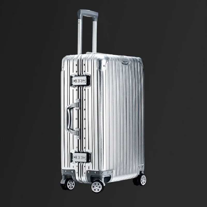 100 Aluminum-Magnesium Alloy Suitcases 20/24/26/29 Inch Lightweight Spinner Luggage TSA Lock Durable Travel Bag H260316