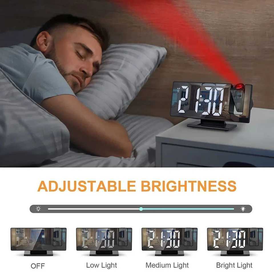 USB Powered Digital Alarm Clock 180 Arm Projection Alarm Clock Time Temperature Snooze Table Clock 12/24H Projector LED Clock D260318
