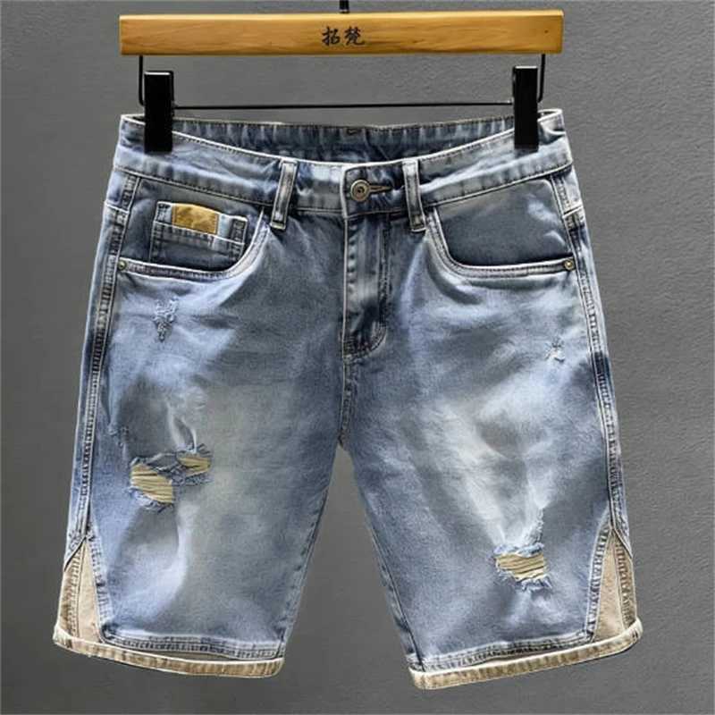 2026 Retro Mens Denim Shorts Summer Distressed Ripped Jeans Casual Lightweight Stretch Shorts Fashion Five Point Pants M260318