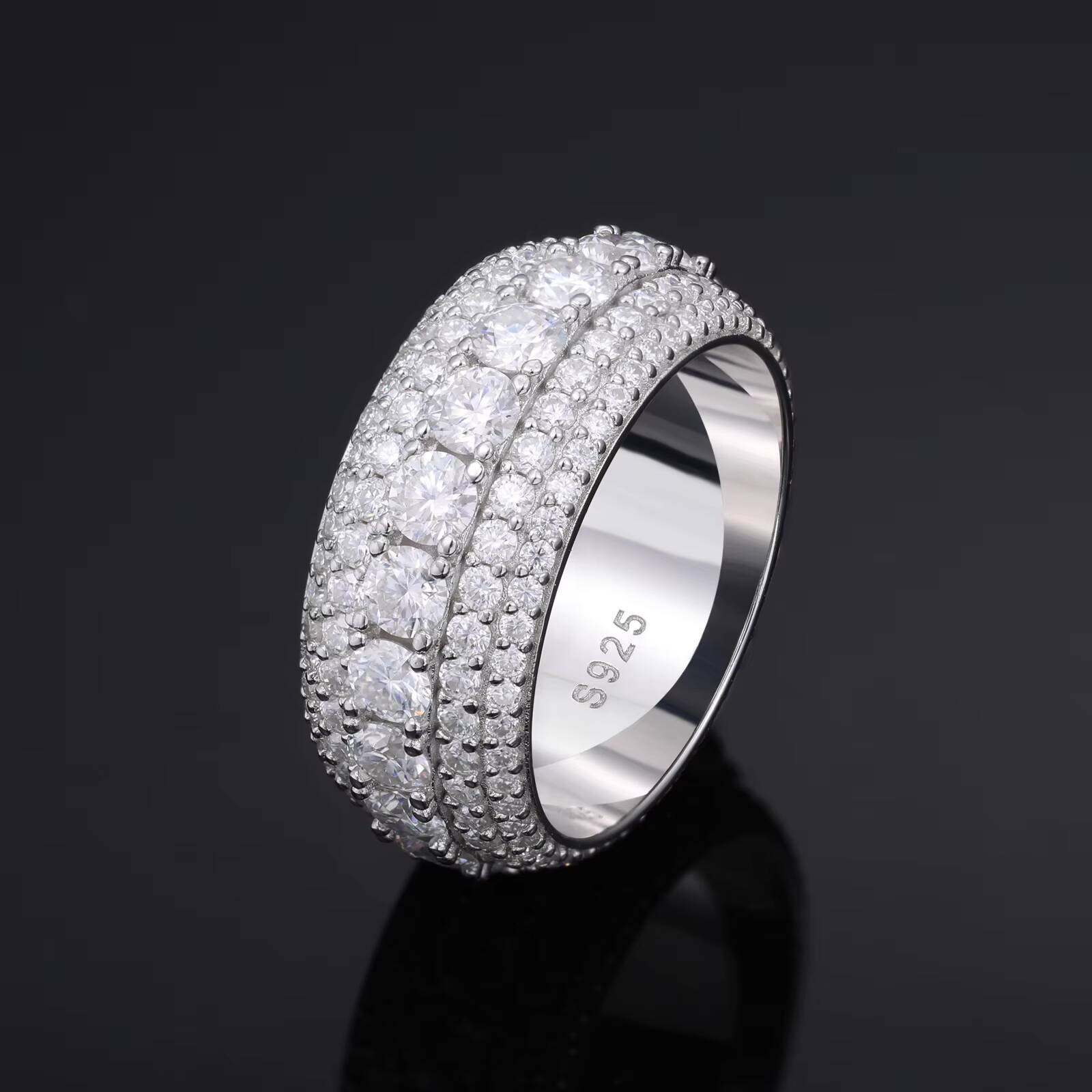 925 Sterling Silver Mens VVS Iced 5-Layer Diamond Band Hip Hop Style Wedding Engagement Ring Gift Ring