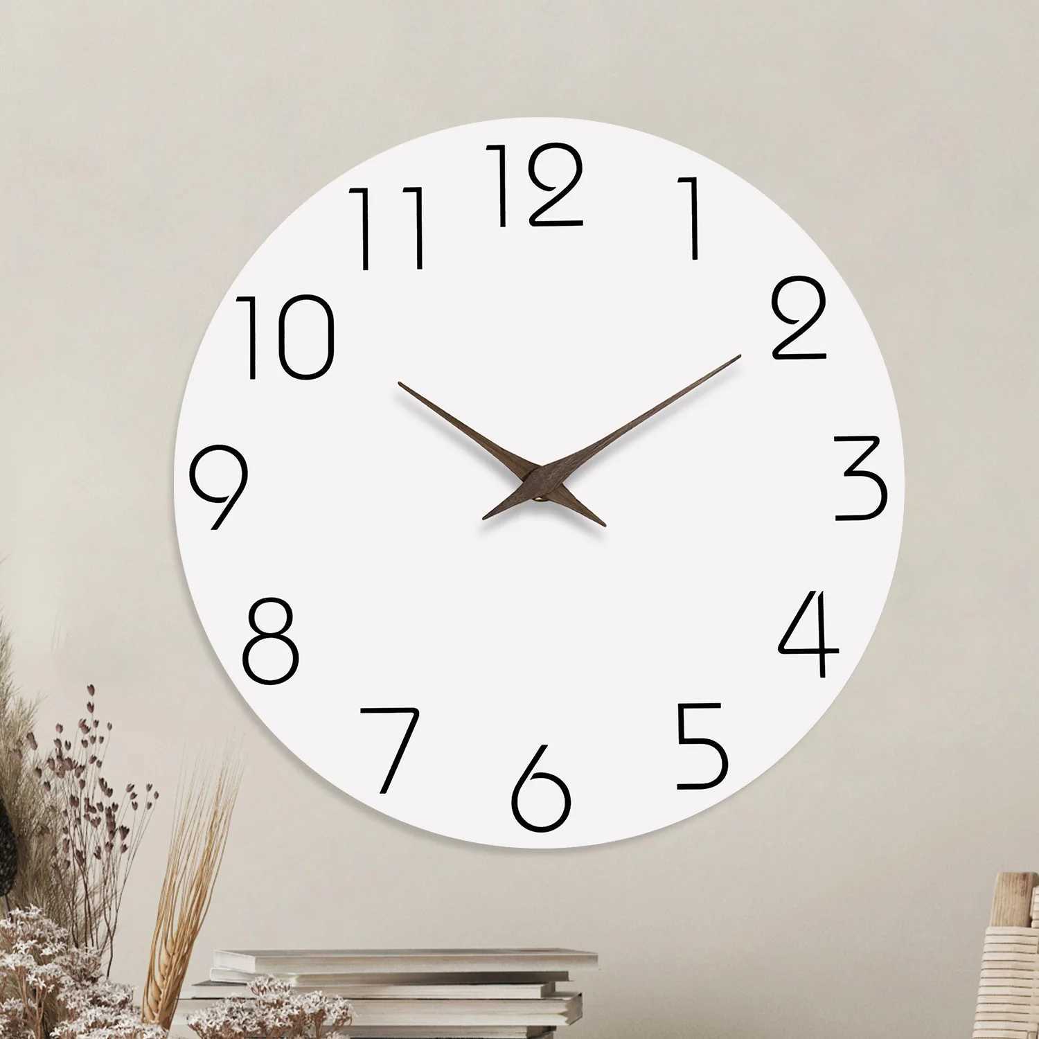 Simple White Wooden Wall Clock for Living Room Bedroom Kitchen Home Decoration Silent Quartz Clock Holiday Gift 10 Inches 12 Inches No Battery D260318