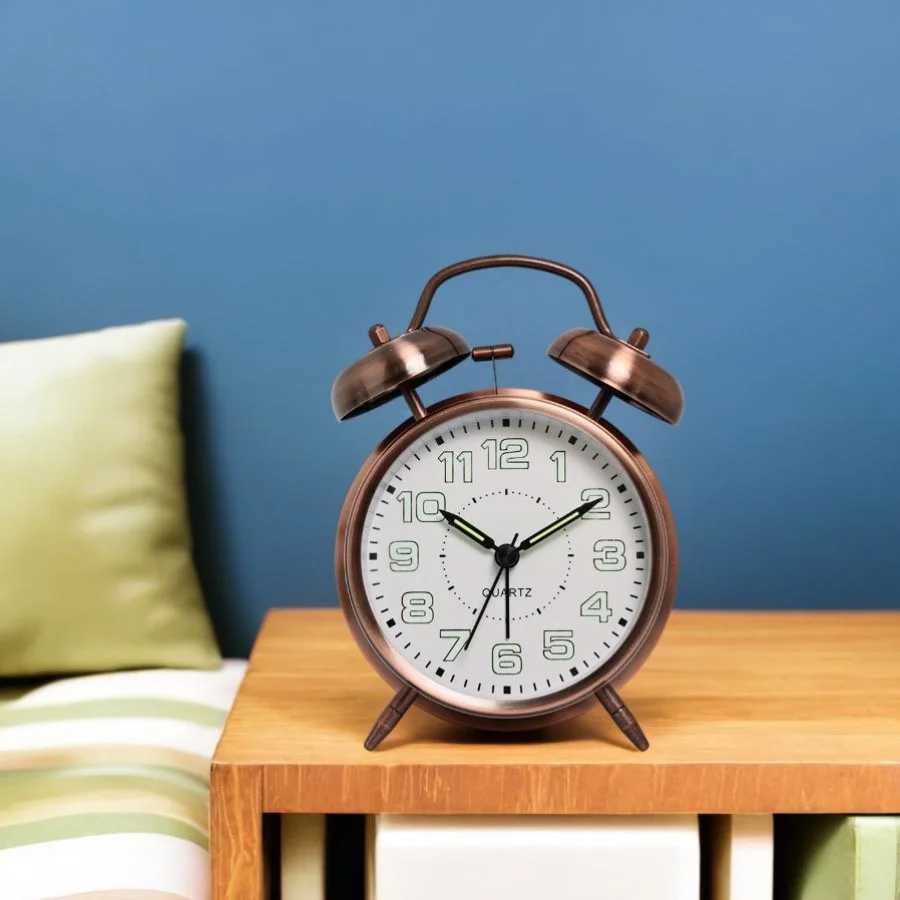 1pc 45 inch retro electroplating metal alarm clock luminous dial loud volume wake-up alarm clock excluding battery D260318