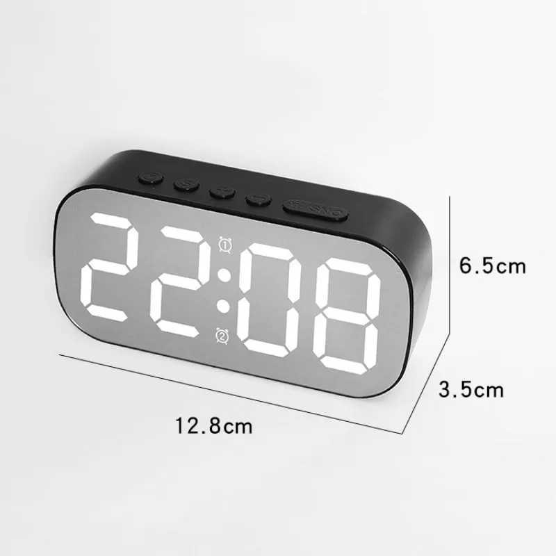 Mirror Digital Alarm Clock Teperature Date Display Night Mode Snooze Table Clock 5 Level Brightness Dual Alarm12/24H LED Clock D260318