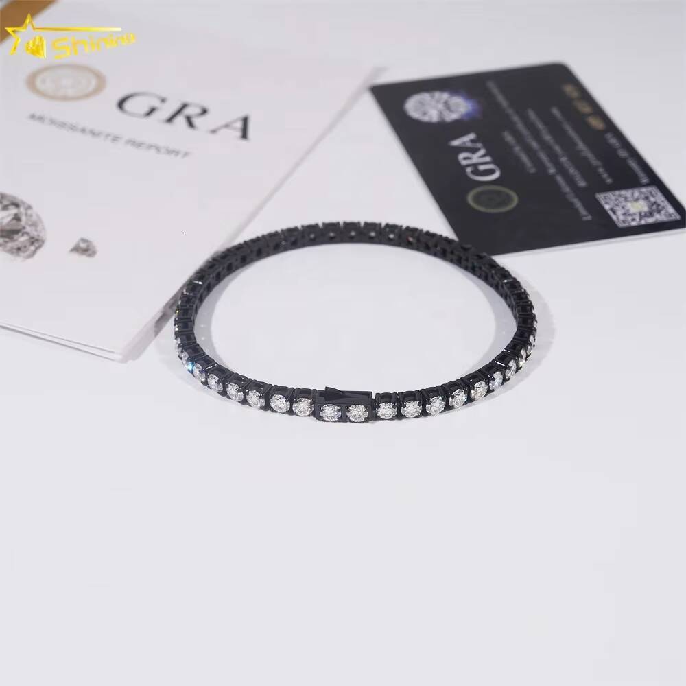 Whole Price Luxury Hip Hop Custom 316L Stainless Steel 5mm Black Moissanite Tennis Chain Bracelet Necklace