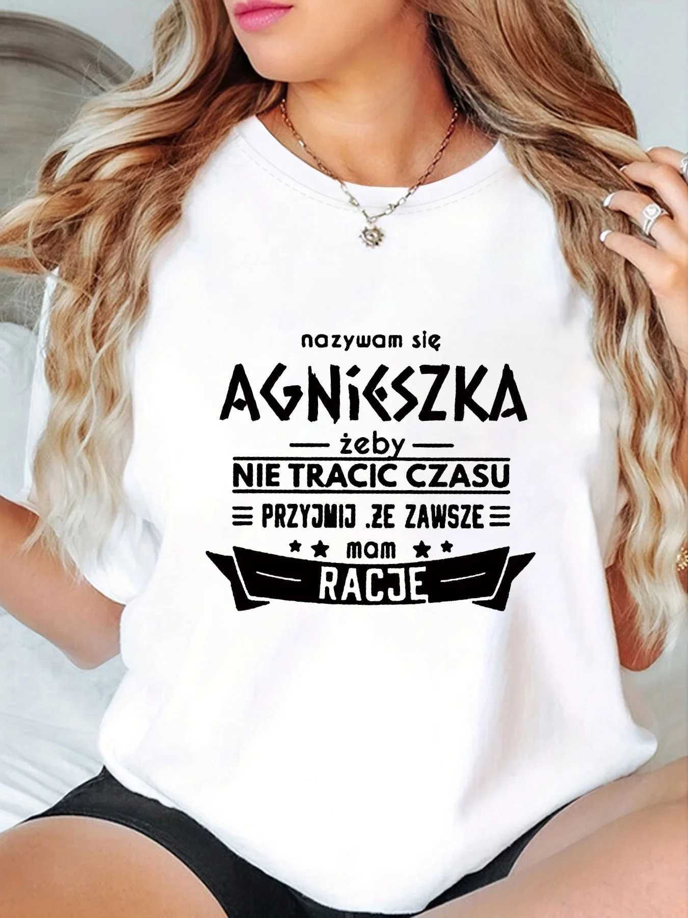 Womens Short Sleeve T-shirt nazywam si AGNIESZKA Polish Letter Print Crew Neck Casual Daily Top For Summer SpringT260317