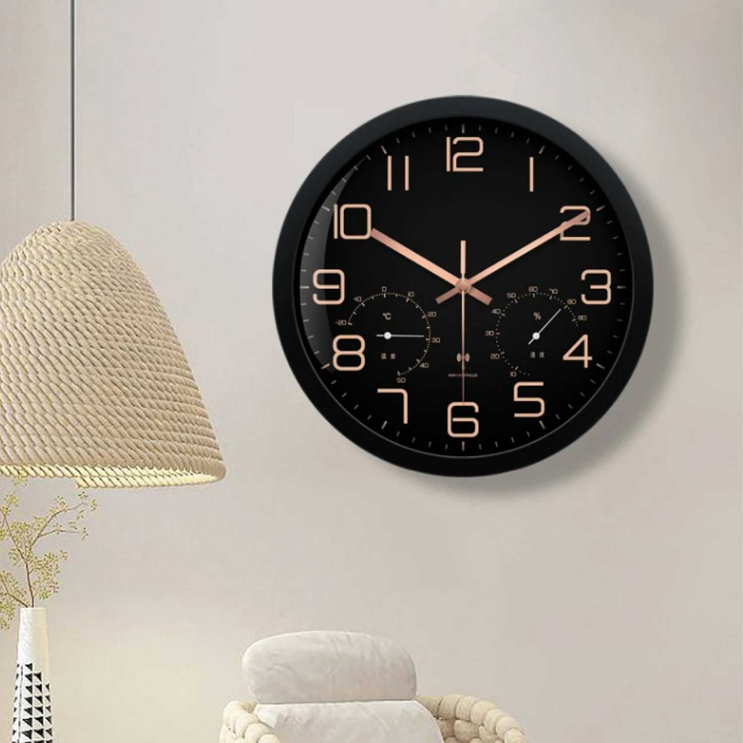 12 Inch Elegant Wall Clock Integrated Temperature And Humidity Gauges Quartz Clock Modern Design For Home Office Decor D260318