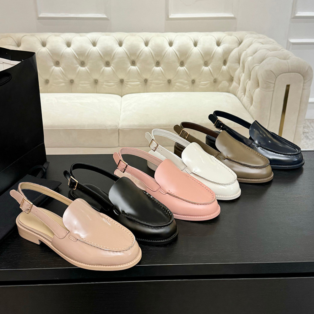 Women Slingback Loafers Designer Dress Shoes Leather Flats Mules Summer Sandals Outdoor Casual Slip-on Style