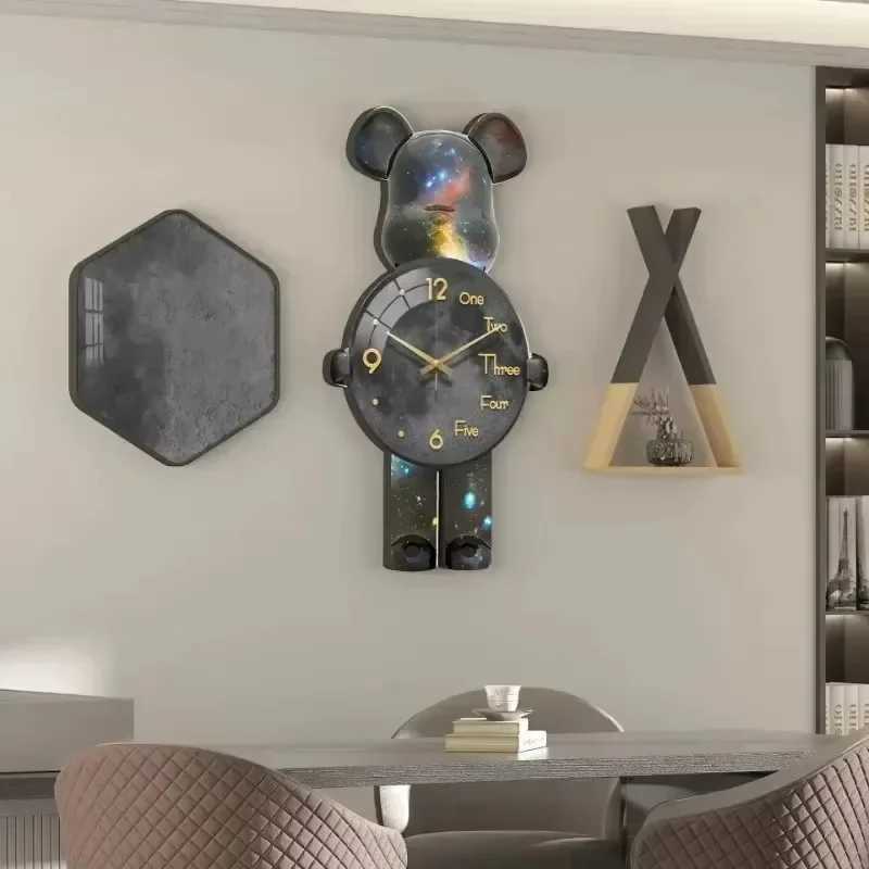 Wall Aesthetic Bear Clocks LED Lamp Unique Bear Wall Silent Light Clock Luxurious Living Room Porch Decor Interior Ornament D260318