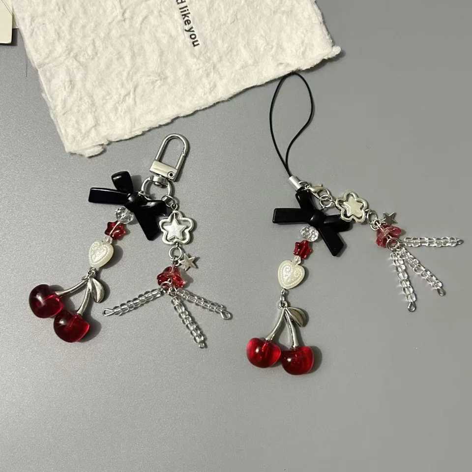 Sweet Cherry Pendant Keychain Cute Bow Key Ring Mobile Phone Lanyard Decoration Accessories Bag Pendant H260318 - view 5