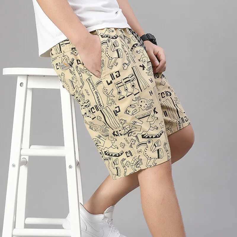 Mens 100 Cotton Shorts Elastic Waist Casual Shorts Printed Beach Shorts Relaxed Fit Running Shorts Cotton Sweat Shorts M260318