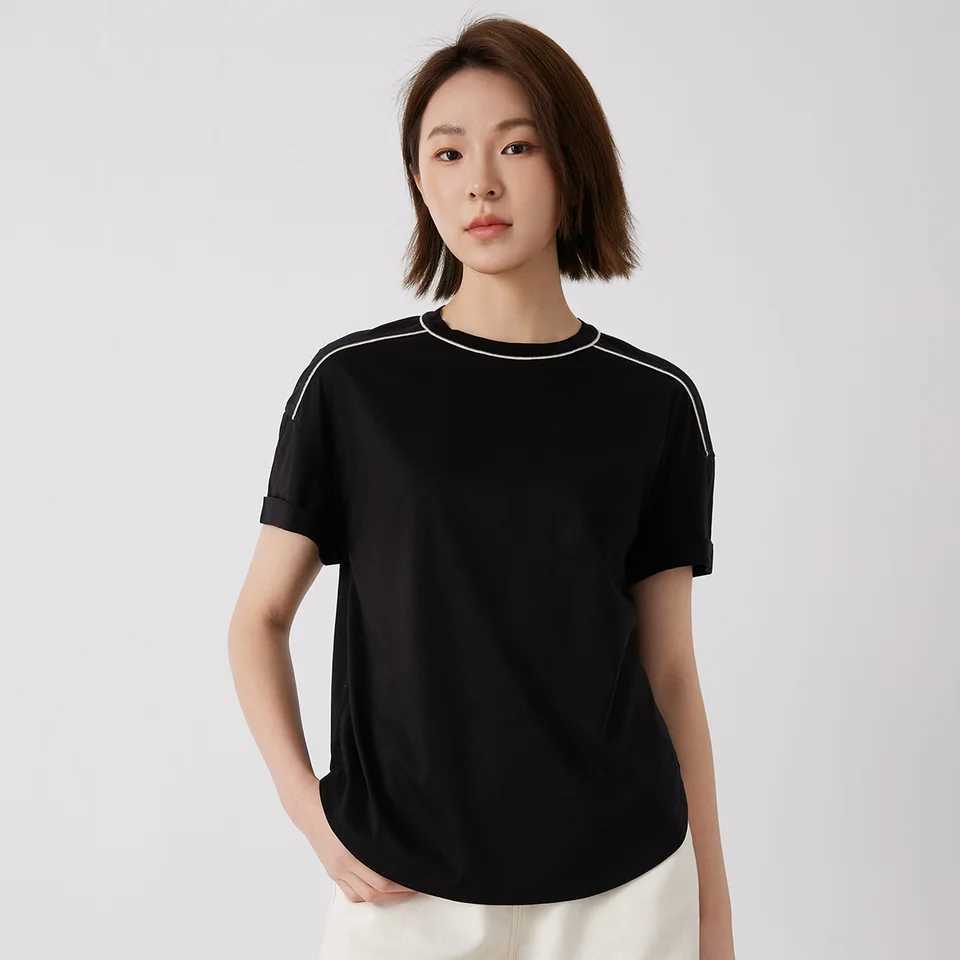 KL7513242 Womens Light Luxury High-Quality Cotton Blend T-Shirt with Contrasting Chain Detail Pullover StyleT260317