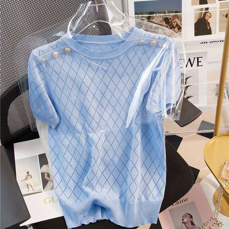 Shintimes Black Short Sleeve T-Shirt Women Summer New Thin Tshirts Hollow Out Knitted Tops Korean Style Tee Shirt Femme