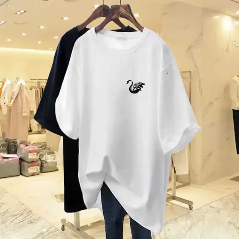 Womens Clothing Pure Cotton T-shirt Spring/Summer Short Sleeve Swan Casual Tees Lady Versatile O-neck Basic Korean Version TopsT260317