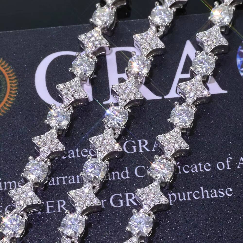 NUOYA 925 Sterling Silver 6mm Star Shape Tennis Chain Bracelet Womens Shiny VVS Moissanite Bracelet Fine Jewelry