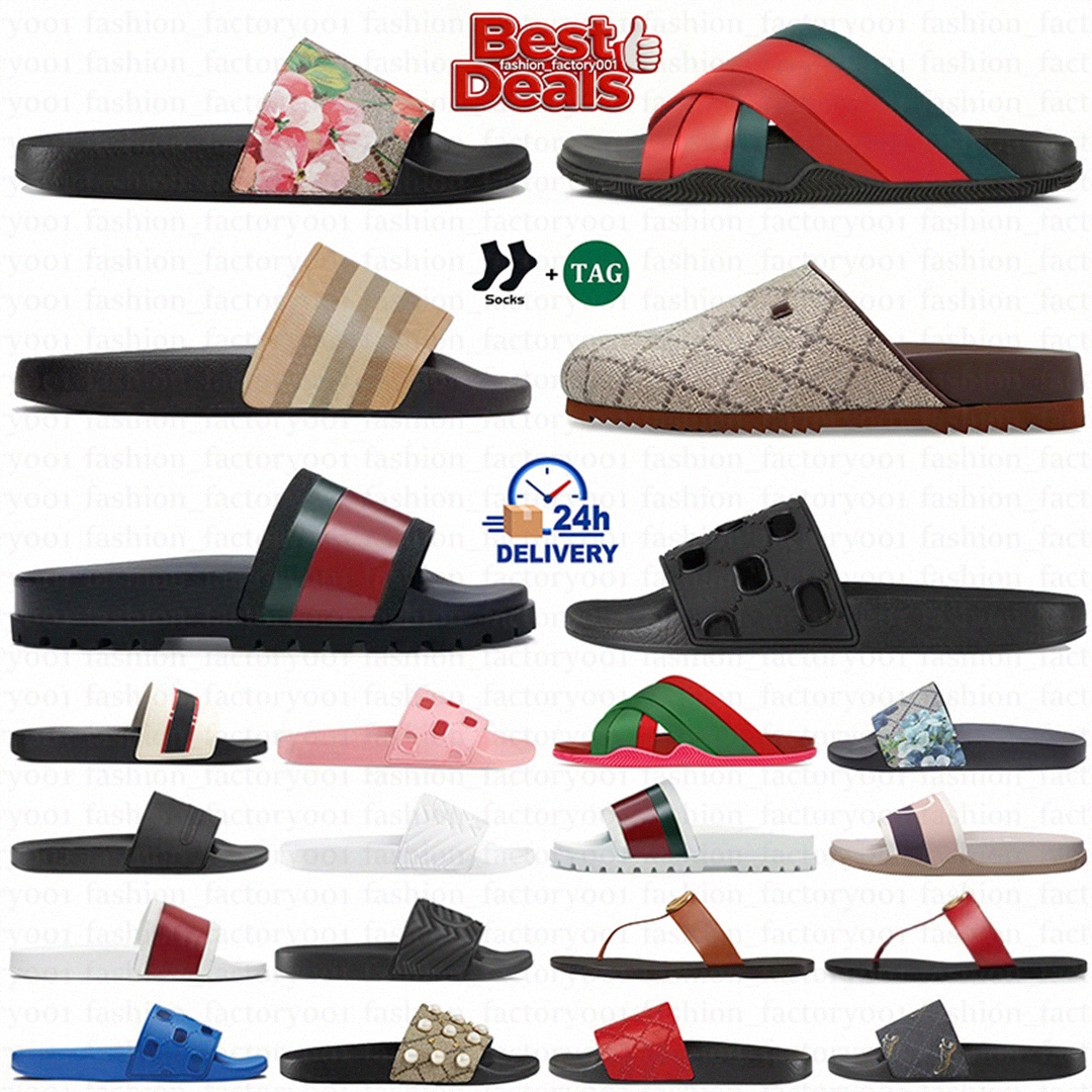 With box Slides Designer Sandals for Womens Mens Flat Slippers Slider flip flop girls Summer Fashion Shoes black white pink red blue Woman men Web Slider Sandal 36-45