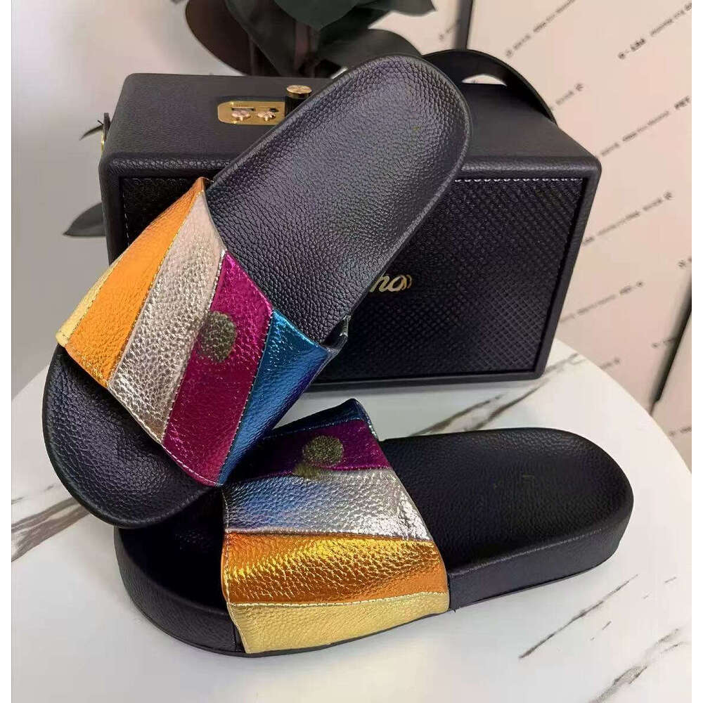 sandals Womens London Designer Kensington Sandals Arch Support Eaglehead Flip Flops Slippers Full Grain Textured Rubber Flats Beach Shoes