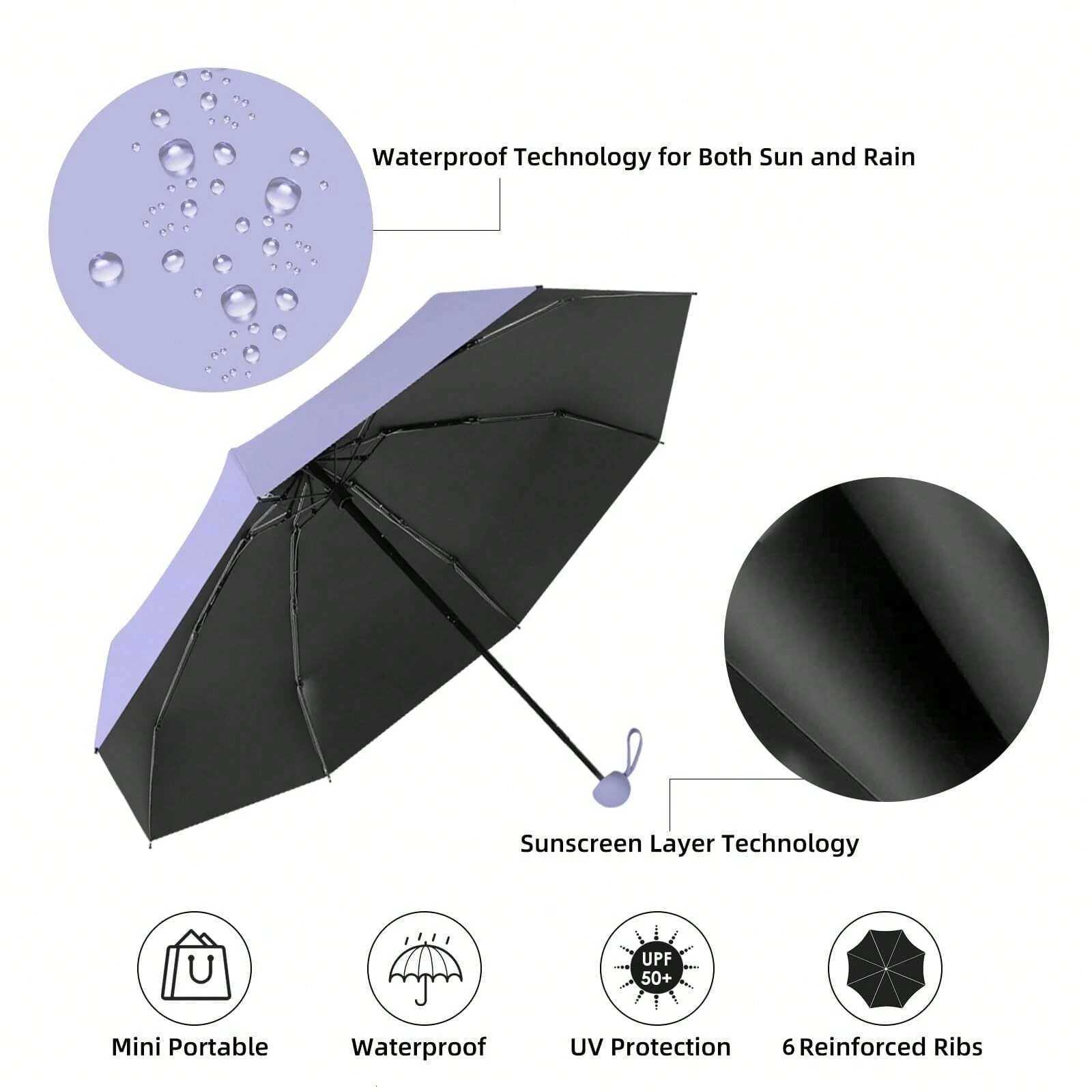 1pc Anti-Uv Mini Umbrella For Sunny And Rainy Days Portable With Uv Coating And 6 Reinforced Ribs H260318 - view 5