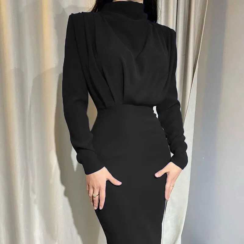 2026 Spring New Fashion Stylish Waist-Cinching Ele Solid-Colored Long-Sve DressXJ260318