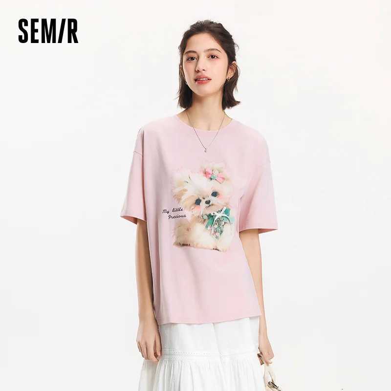 Semir Bowknot Longline T-Shirt Women Loose Fit Cotton 2025 Summer New Cute Graphic Top for Teen GirlsT260317