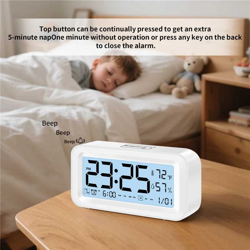 Multi-function Digital Clock LED Brightness Adjustable Temperature and Humidity Display Dual Mode Alarm Clock D260318