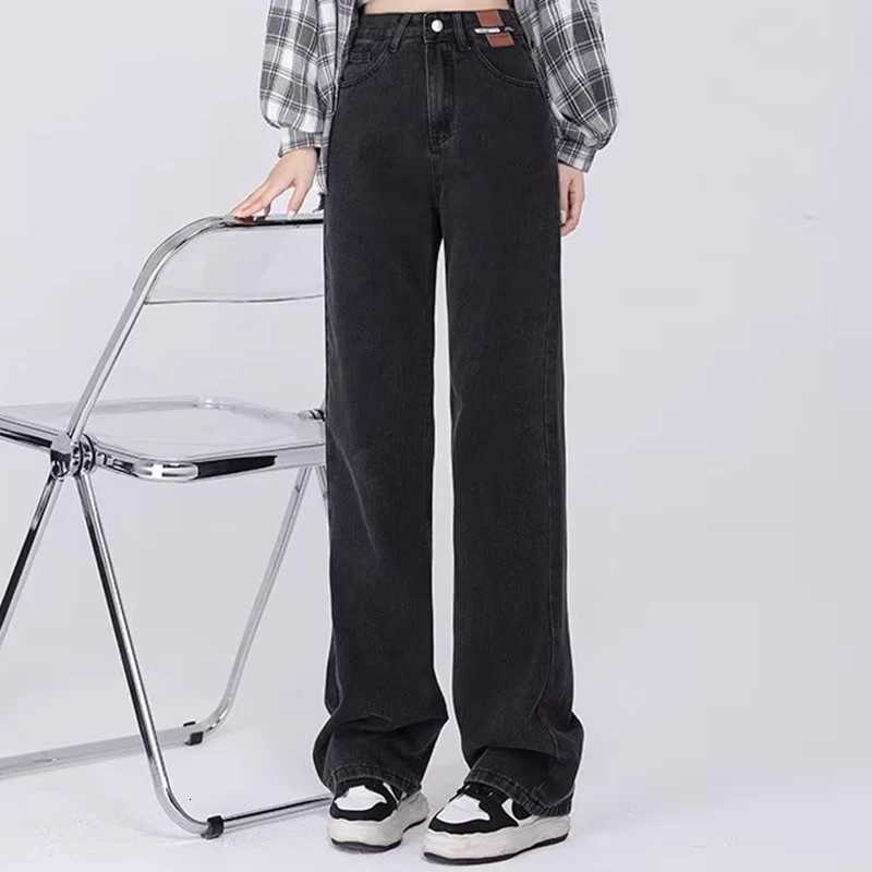 Female High Waist Narrow Wide Leg Jeans Lady Vintage Oversized Denim Straight Leg Pants Female Retro Blue Black Stacked TrousersT260317