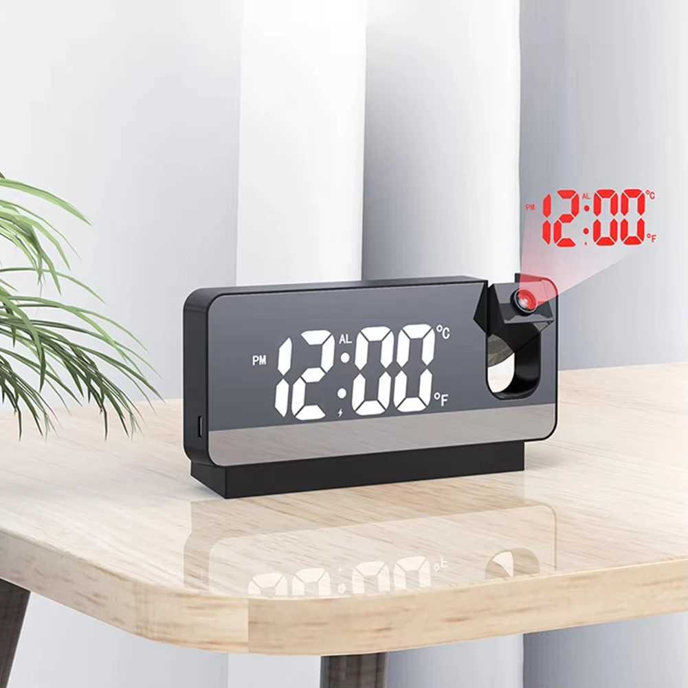 Digital Alarm Clock Multifunctional Mirror Surface Alarm Clock 180 Projector on Ceiling LED Display for Students Office Worker D260318