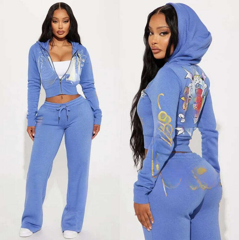 Ed tracksuit Designers Brand Style Ed Hardeies Print Zipper Short Cardigan Women Two-Piece Women Tracksuits High Waist Straight Long Pants White Cf5