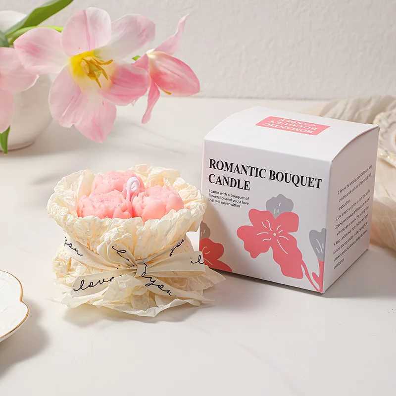Mothers Day romantic bouquet candle gift box hand gift handmade scented tulip rose flower candle D260318