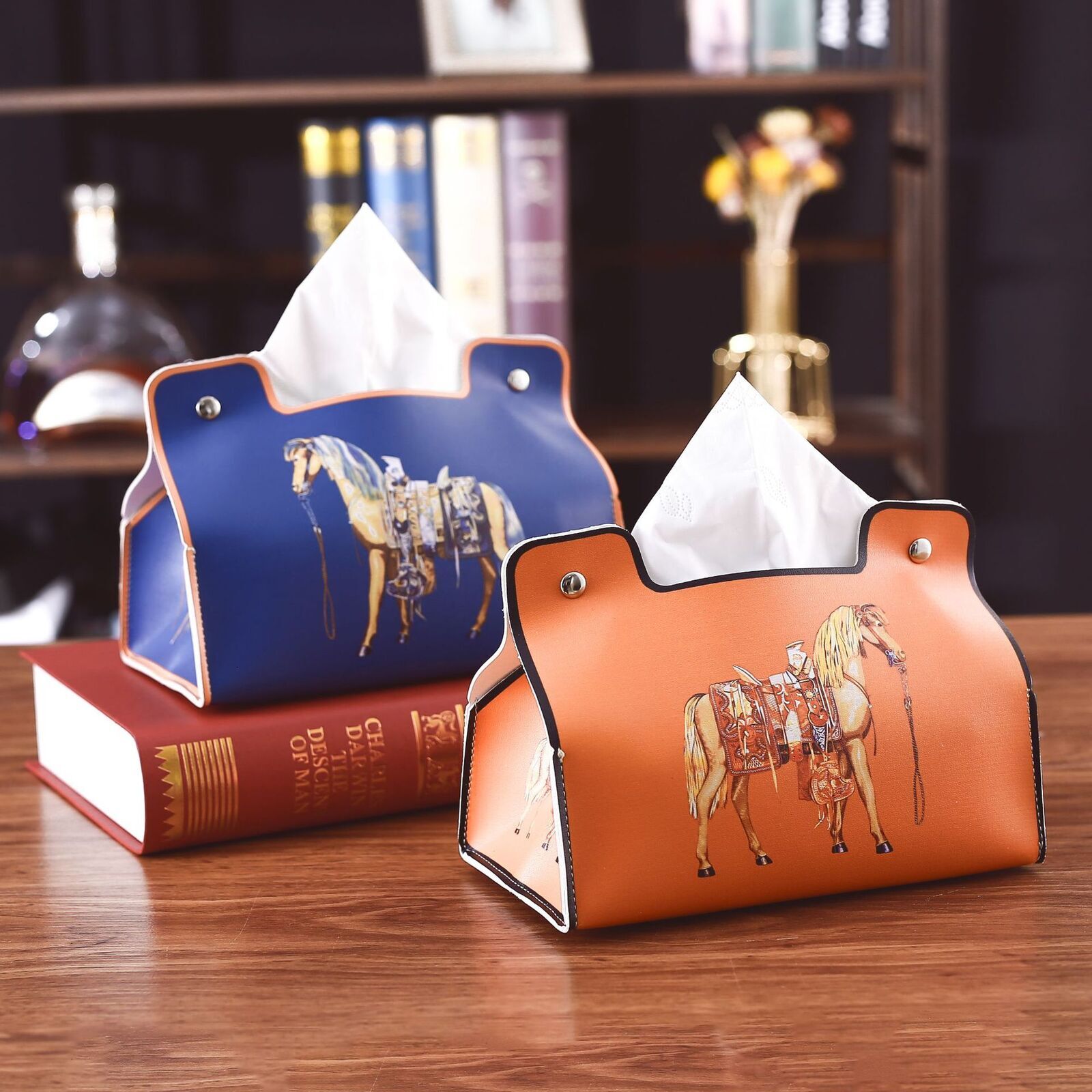Retro Roman Style Leather Tissue Box Cover Square Napkin Holder for Living Room Bedroom Coffee Table Kitchen Universal Car Storage Desktop Organizer f