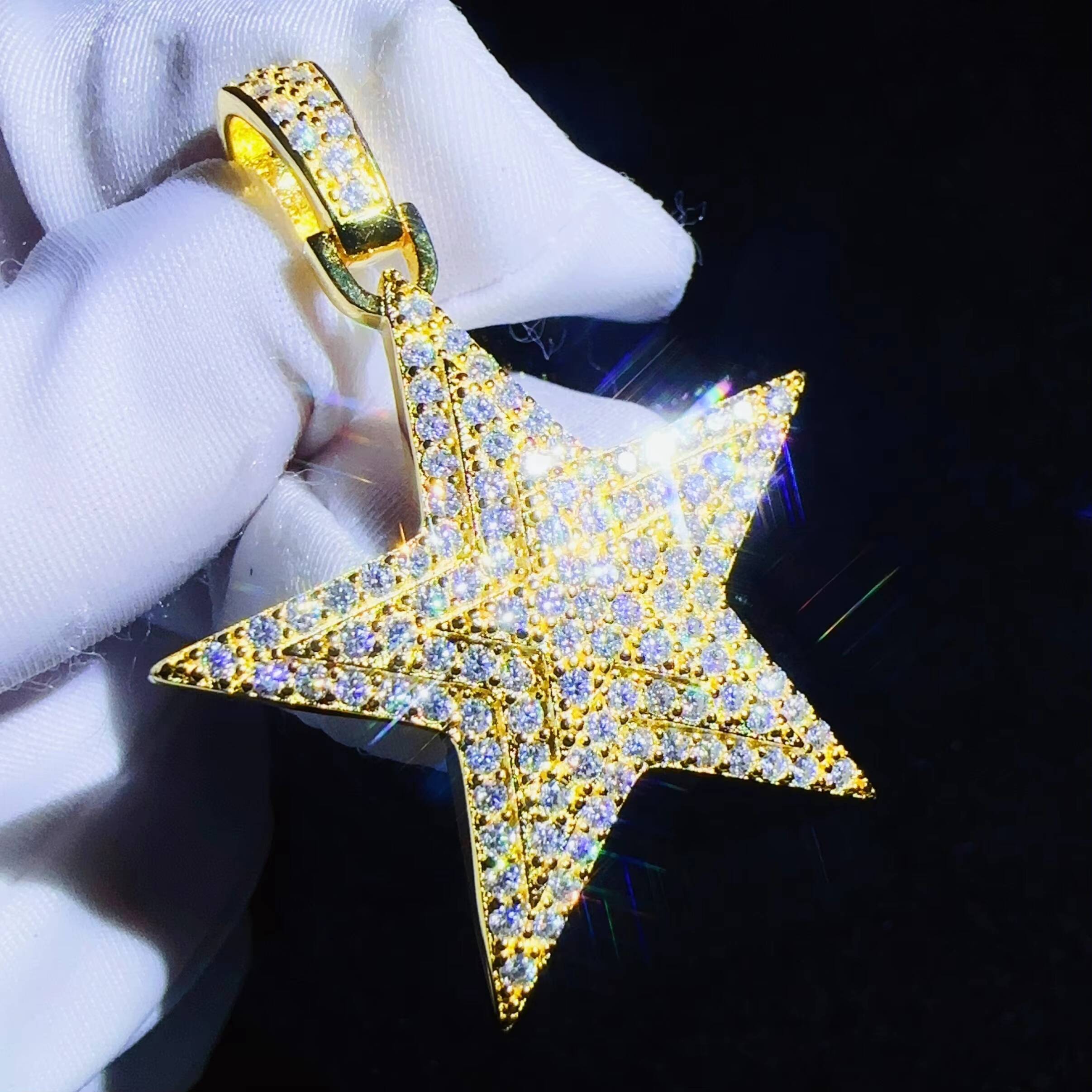 Fine Moissanite Jewelry Hip Hop Pendant 925 Sterling Silver NECKLACE Iced Out VVS Diamond CHAIN Star Pendant