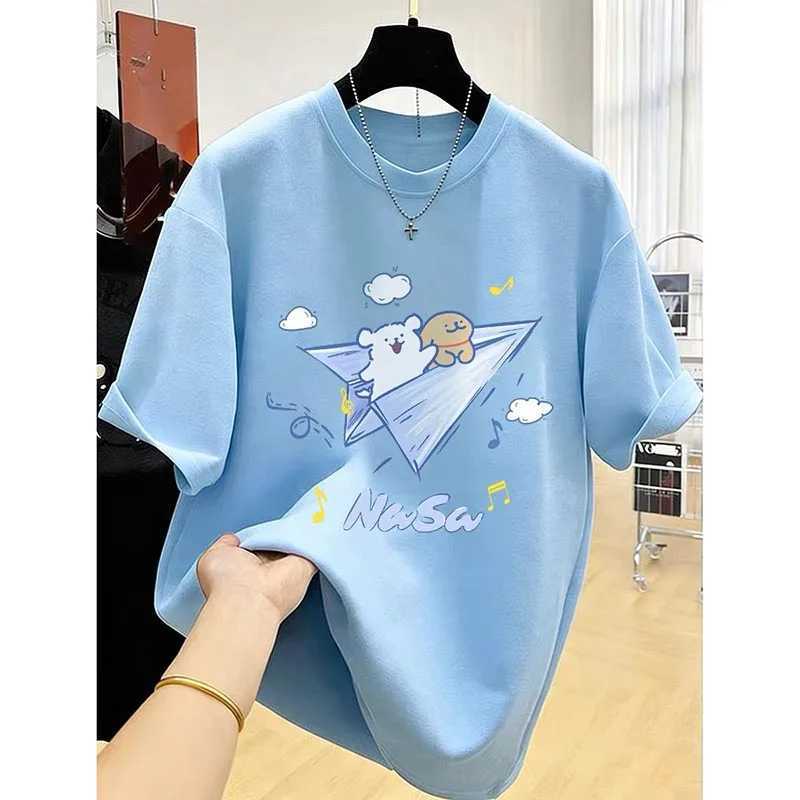 Summer 2026 New Chic Hand-Painted Cartoon Print T-shirts Women Clothing Casual Loose Pure Cotton Short Sleeve Tee Lady Y2k TopsT260317