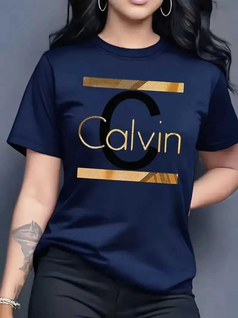 Hot Sale Womens Summer Fashion Casual Calvin Letter Pattern Print Loose Round Neck Short Sleeve Sportswear T-shirt y2k clothesT260317