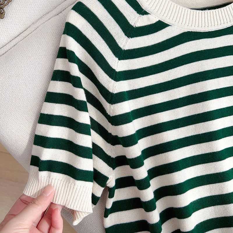 100 Cotton WomenS Striped Color-Blocked Short-Sleeve T-Shirt Slimming And Stylish Versatile Top For Outerwear Or LayeringT260317