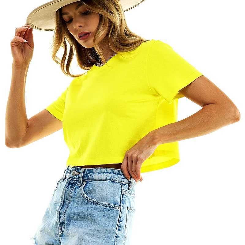 Harajuku Shirt Funny Y2K Womens Crop Tops Casual Female White Crop Tops T-shirt Round Neck Short Loose Tees Summer StreetwearT260317