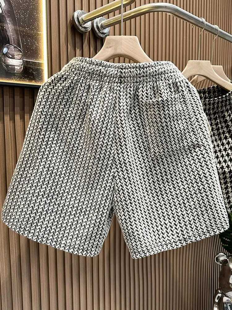 Houndstooth Casual Plaid Shorts Men Sport Loose Wide leg Gym Running Shorts Beach Baggy Board Cargo Shorts Male M260318